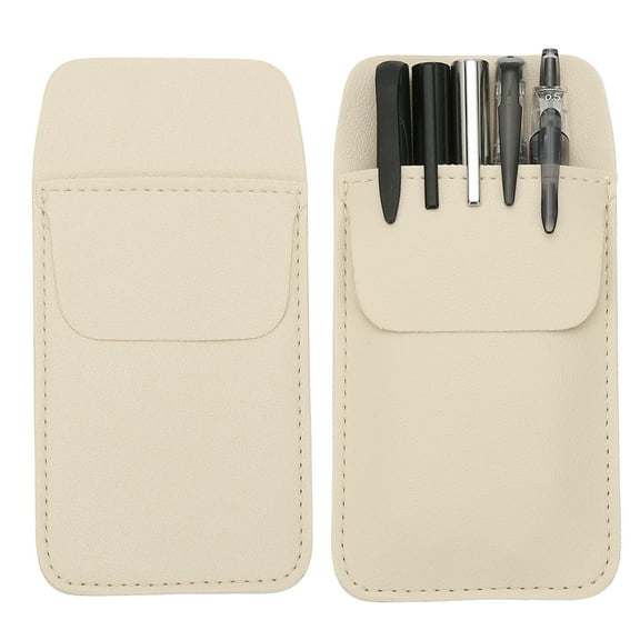 Uxcell 2 Pack Leather Pocket Protector, MultiPurpose Pen Pocket Protector Pen Holder Organizer Pouch Pencil Sleeve for Heavy Duty Shirts Lab Coats Pointers Notes Card Office, Beige
