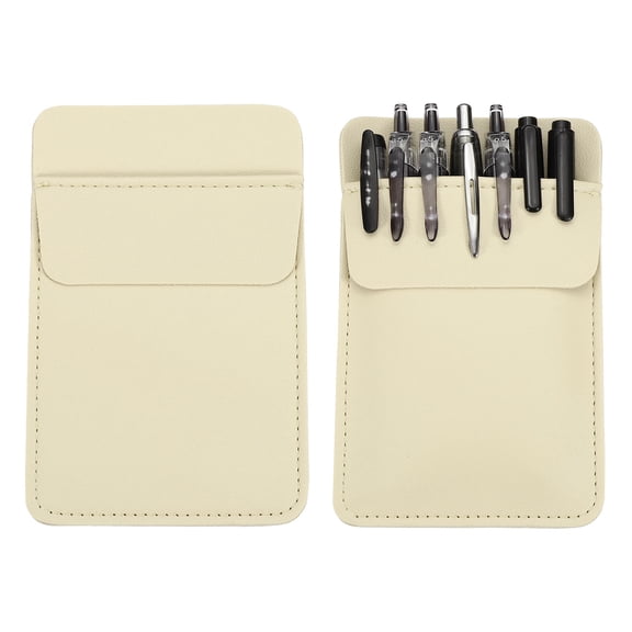 Uxcell 2 Pack Leather Pocket Protector, MultiPurpose Pen Pocket Protector Pen Holder Organizer Pouch for Shirts Lab Coats, Beige