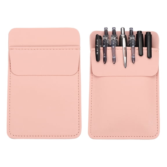 Uxcell 2 Pack Leather Pocket Protector, MultiPurpose Pen Pocket Protector Pen Holder Organizer Pouch for Shirts Lab Coats, Pink