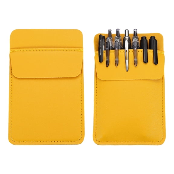 Uxcell 2 Pack Leather Pocket Protector, MultiPurpose Pen Pocket Protector Pen Holder Organizer Pouch for Shirts Lab Coats, Yellow