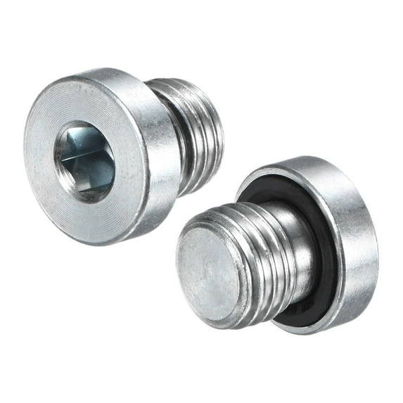 Uxcell 2-Pack M10x1.25mm Inner Hex Head Pipe Fitting Plug, Stainless Steel Sensor Socket Plug with Seal O-Ring Sealing Screw
