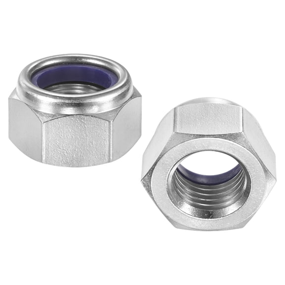Uxcell 2-Pack Metric Nylon Insert Hex Lock Nuts, M27 x 3mm Thread 304 Stainless Steel Self-Locking Locknuts for Industrial