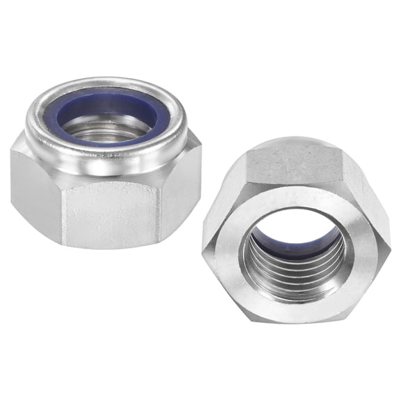 Uxcell 2-Pack Metric Nylon Insert Hex Lock Nuts, M30 x 3.5mm Thread 304 Stainless Steel Self-Locking Locknuts for Industrial