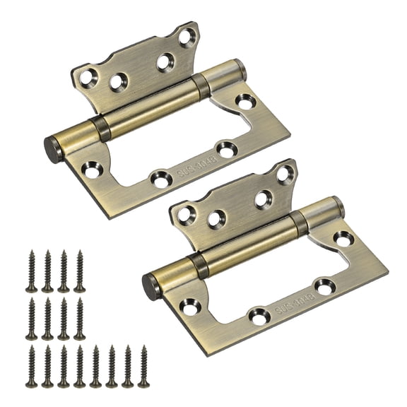 Uxcell 2 Pack Non Mortise Door Hinges, 4" x 2" 304 Stainless Steel Hinges with Mounting Screws, Ball Bearing Door Hinges for Interior and Exterior Doors, Wood and Metal Doors, Bronze