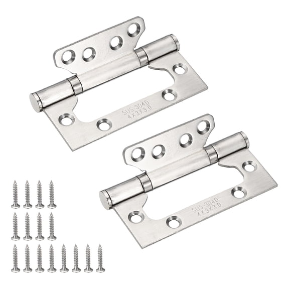 Uxcell 2 Pack Non Mortise Door Hinges, 4" x 2" 304 Stainless Steel Hinges with Mounting Screws, Ball Bearing Door Hinges for Interior and Exterior Doors, Wood and Metal Doors, Silver