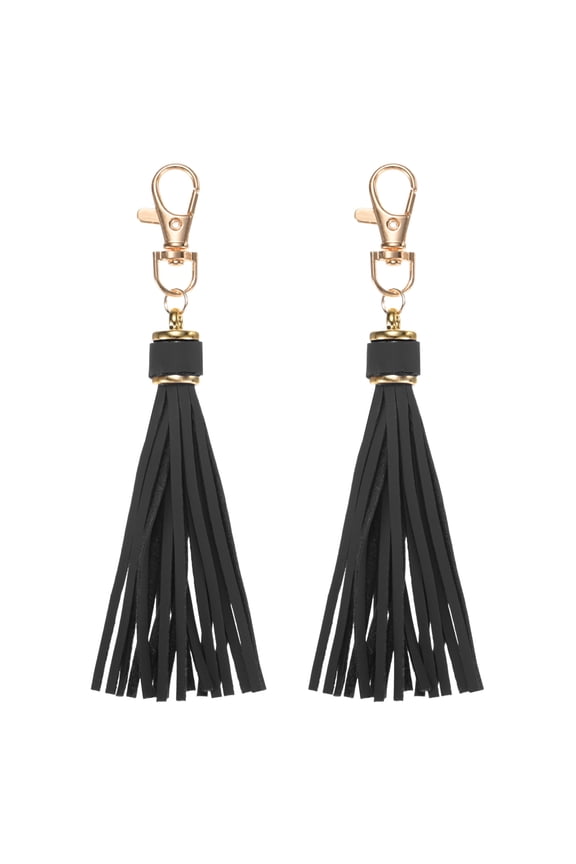 2-Pack PU Leather Tassel 5.9 Inch Small Keychain Tassel Black with Rings for DIY Crafts