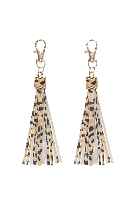 2-Pack PU Leather Tassel 5.9 Inch Small Keychain Tassel Leopard Print with Rings for DIY Crafts