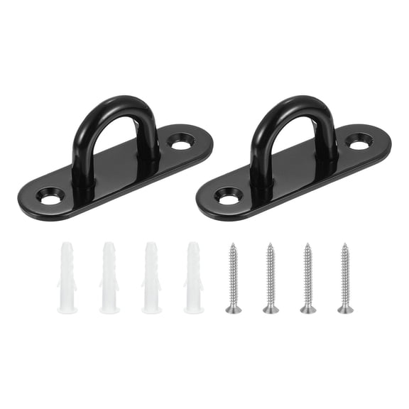 Uxcell 2 Pack Pad Eye Plate, 3.1 Inch 304 Stainless Steel Ceiling U Hooks with Screws, Black