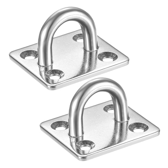 Uxcell 2-Pack Pad Eye Snap Hooks, Stainless Steel M6 Heavy Duty Ceiling Hook with Square Pad Eye Plates for Hanging/Wall Mount Marine Hardware [Silver]