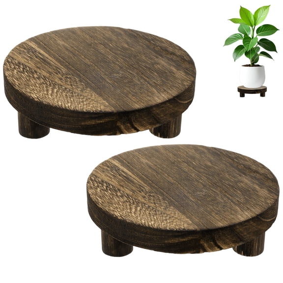 Uxcell 2-Pack Plant Risers for Inside Pots, 15.2 cm/6 Inch Round Wooden Tray for Kitchen/Bathroom/Decor/Soap [Heavy-Fired Color]