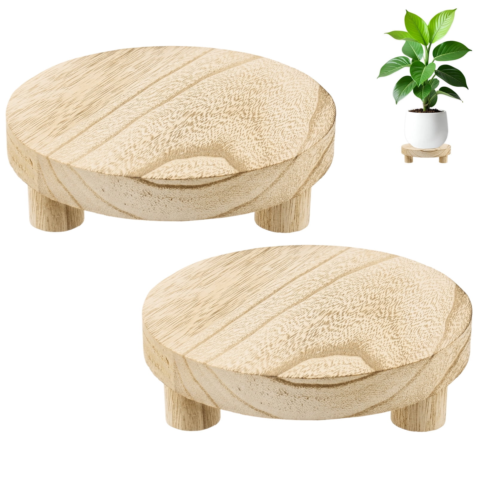 Uxcell 2-Pack Plant Risers for Inside Pots, 15.2 cm/6 Inch Round Wooden ...