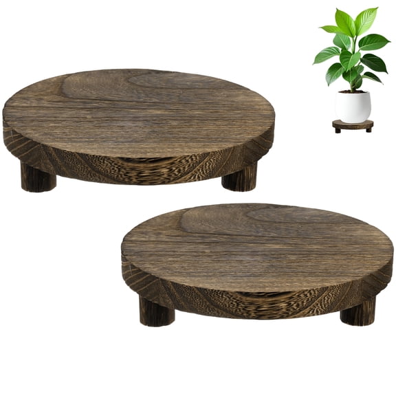 Uxcell 2-Pack Plant Risers for Inside Pots, 19.4 cm/7.6 Inch Round Wooden Tray for Kitchen/Bathroom/Decor/Soap [Heavy-Fired Color]