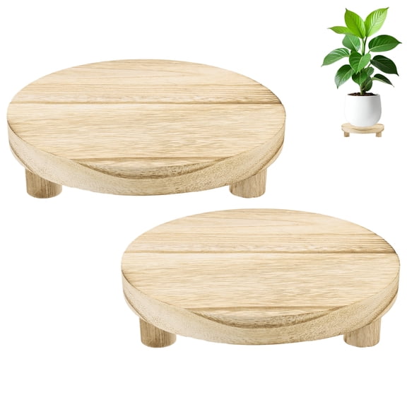 Uxcell 2-Pack Plant Risers for Inside Pots, 19.4 cm/7.6 Inch Round Wooden Tray for Kitchen/Bathroom/Decor/Soap [Light-Fired Color]