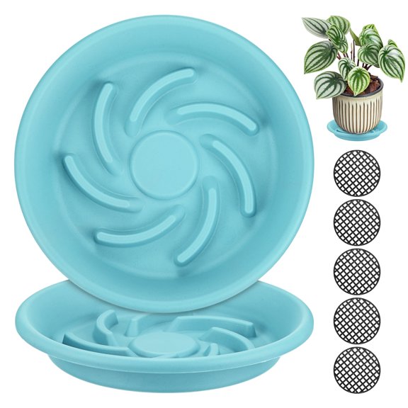 Uxcell 2-Pack Plant Saucer, 5.71 Inch/ 14.5cm Plastic Plant Trays Thicker for Pots/Indoor/Outdoor [Light Blue]