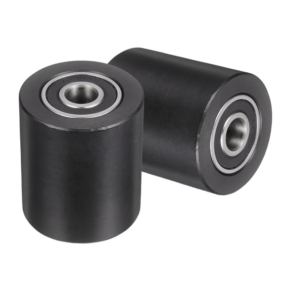 Uxcell 2 Pack Plastic Roller Wheel with Bearings, ID 15/32" (12mm) x OD 1-7/8" (48mm) x Length 2-5/32" (55mm), Guiding Wheel Flat Belt Idler (Black)