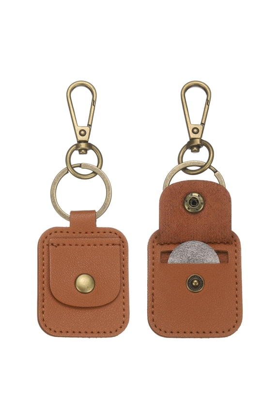 2 Pack Quarter Leather Coin Holder, AA Medallion Snap Open Coin Display Holder for Collectible Challenge and Daily Carry Accessory, Brown