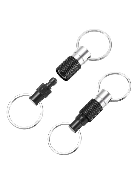 2 Pack Quick Release Keychain Pull Apart Detachable Swivel Keychain Spring Split Snap Key Holder with Double Key Rings for Bag Belt Car DIY Crafts Accessories, Black