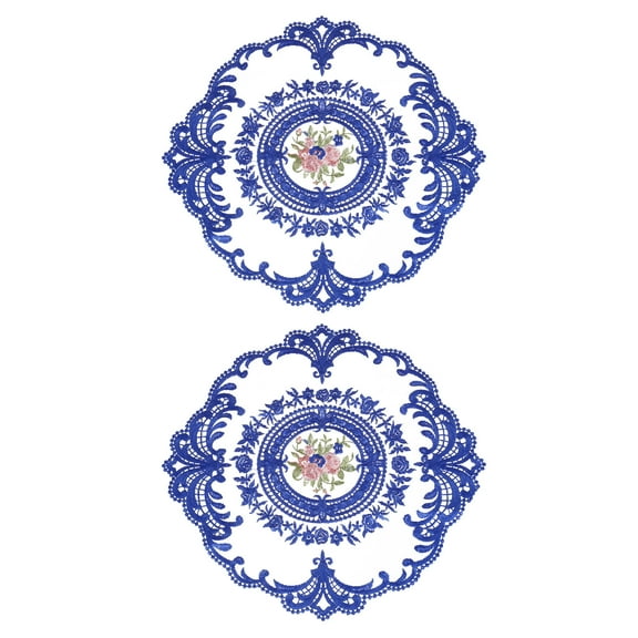 Uxcell 2 Pack Retro Lace Placemats Crochet Round Table Mat for Dining Table, Dark Blue