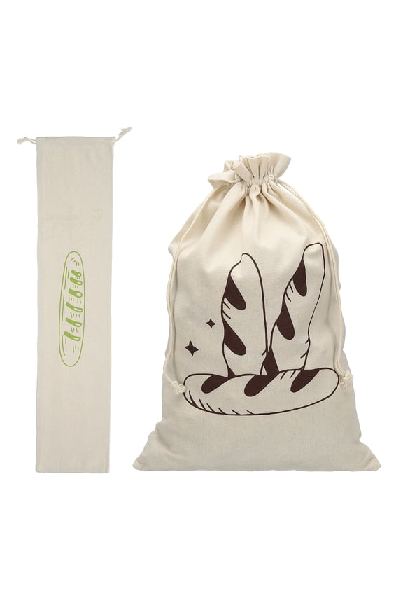 2 Pack Reusable Bread Bags, Drawstring Linen Bread Storage for Homemade Sourdough Beeswax Food Drawstring Closure, Green Print/Coffee Bread