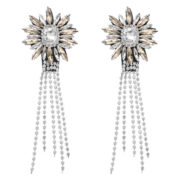 Uxcell 2 Pack Rhinestone Crystal Applique, 11 x 4cm Crystal Fringe Shoulder Epaulette Tassel Chain Sewing Applique Patches for Party Dresses Clothes Shoes DIY Craft, Champagne