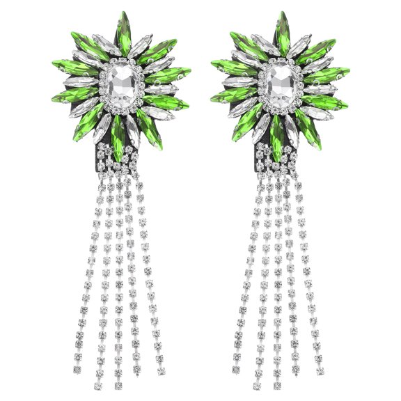 Uxcell 2 Pack Rhinestone Crystal Applique, 11 x 4cm Crystal Fringe Shoulder Epaulette Tassel Chain Sewing Applique Patches for Party Dresses Clothes Shoes DIY Craft, Grass Green