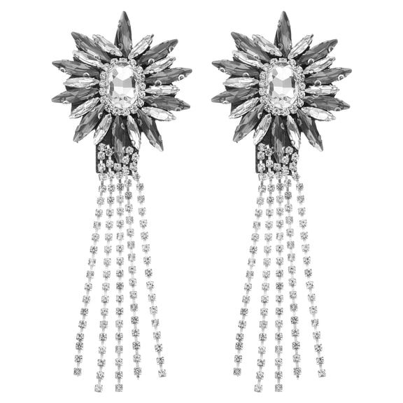 Uxcell 2 Pack Rhinestone Crystal Applique, 11 x 4cm Crystal Fringe Shoulder Epaulette Tassel Chain Sewing Applique Patches for Party Dresses Clothes Shoes DIY Craft, Gray