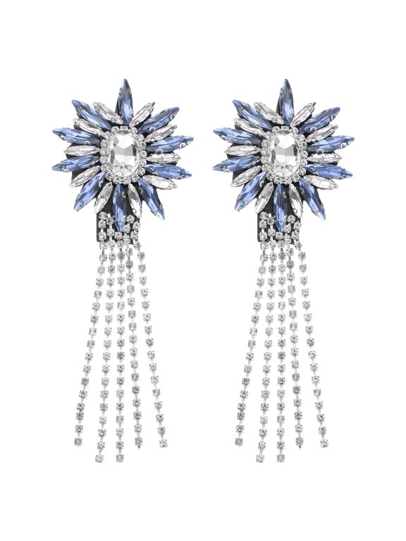2 Pack Rhinestone Crystal Applique, 11 x 4cm Crystal Fringe Shoulder Epaulette Tassel Chain Sewing Applique Patches for Party Dresses Clothes Shoes DIY Craft, Purple