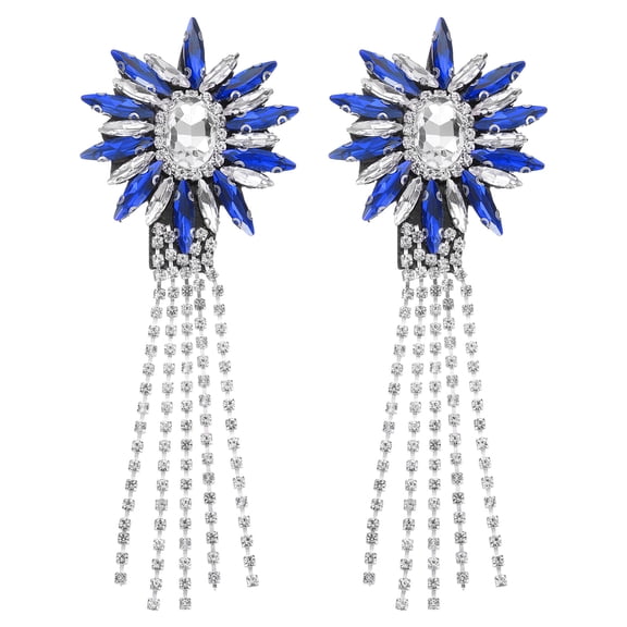 Uxcell 2 Pack Rhinestone Crystal Applique, 11 x 4cm Crystal Fringe Shoulder Epaulette Tassel Chain Sewing Applique Patches for Party Dresses Clothes Shoes DIY Craft, Sapphire Blue