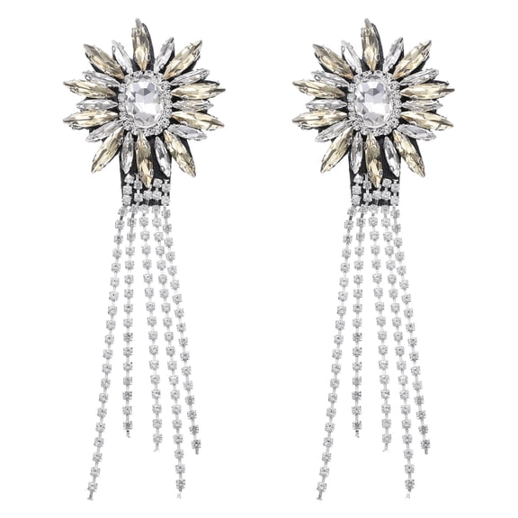 Uxcell 2 Pack Rhinestone Crystal Applique, 11 x 4cm Crystal Fringe Shoulder Epaulette Tassel Chain Sewing Applique Patches for Party Dresses Clothes Shoes DIY Craft, Light Brown