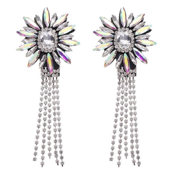 Uxcell 2 Pack Rhinestone Crystal Applique, 11 x 4cm Crystal Fringe Shoulder Epaulette Tassel Chain Sewing Applique Patches for Party Dresses Clothes Shoes DIY Craft, AB Color