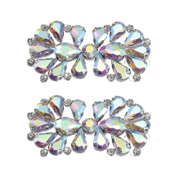 Uxcell 2 Pack Rhinestone Crystal Applique, Rhinestone Iron on Patch, Bow Hot Fix Crystal Sewing Applique for Bridal Sash Wedding Dress Shoes Bags, AB Color