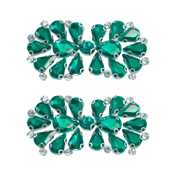 Uxcell 2 Pack Rhinestone Crystal Applique, Rhinestone Iron on Patch, Bow Hot Fix Crystal Sewing Applique for Bridal Sash Wedding Dress Shoes Bags, Blue Green