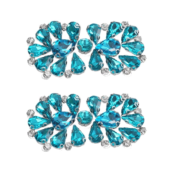 Uxcell 2 Pack Rhinestone Crystal Applique, Rhinestone Iron on Patch, Bow Hot Fix Crystal Sewing Applique for Bridal Sash Wedding Dress Shoes Bags, Lake Blue