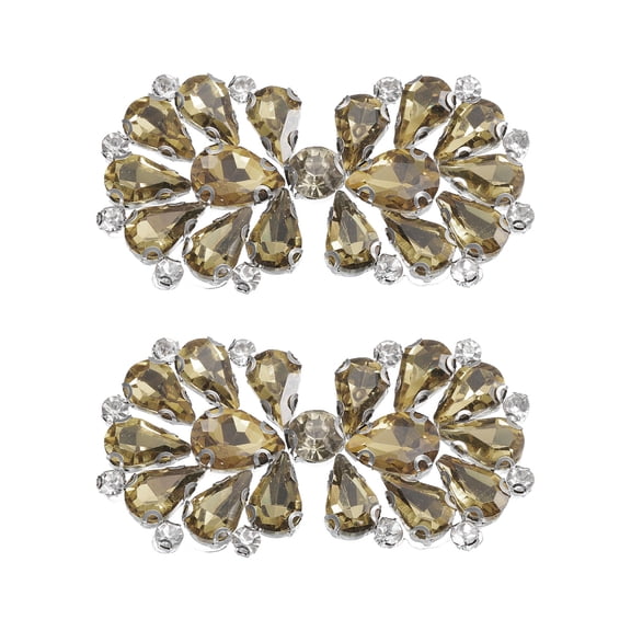 Uxcell 2 Pack Rhinestone Crystal Applique, Rhinestone Iron on Patch, Bow Hot Fix Crystal Sewing Applique for Bridal Sash Wedding Dress Shoes Bags, Light Brown