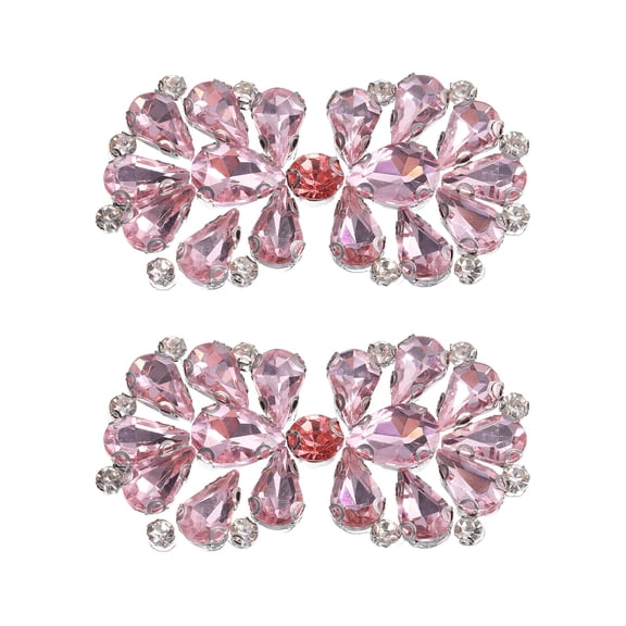 Uxcell 2 Pack Rhinestone Crystal Applique, Rhinestone Iron on Patch, Bow Hot Fix Crystal Sewing Applique for Bridal Sash Wedding Dress Shoes Bags, Pink