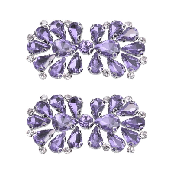 Uxcell 2 Pack Rhinestone Crystal Applique, Rhinestone Iron on Patch, Bow Hot Fix Crystal Sewing Applique for Bridal Sash Wedding Dress Shoes Bags, Purple