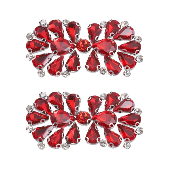 Uxcell 2 Pack Rhinestone Crystal Applique, Rhinestone Iron on Patch, Bow Hot Fix Crystal Sewing Applique for Bridal Sash Wedding Dress Shoes Bags, Red