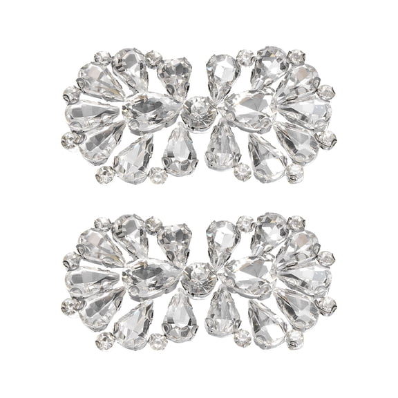 Uxcell 2 Pack Rhinestone Crystal Applique, Rhinestone Iron on Patch, Bow Hot Fix Crystal Sewing Applique for Bridal Sash Wedding Dress Shoes Bags, White