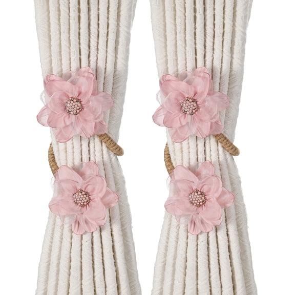 Uxcell 2 Pack Rope Curtain Tiebacks, Flower Curtain Tiebacks Drape Holder Elegant Decorative Tie Backs for Sheer/Light Weight Drapes Home Office Bedroom Window Decor, Pink