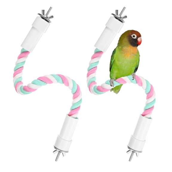 Uxcell 2-Pack Rope Perches for Bird Cages, 13.8 in Length Comfort Grip Flexible Rope Perch Beak & Paw Grinding Bird Platform Sand [Pink Cyan]