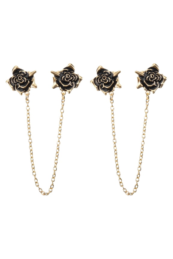 2 Pack Rose Sweater Clips Retro Cardigan Collar Clips with Chain(Gold)