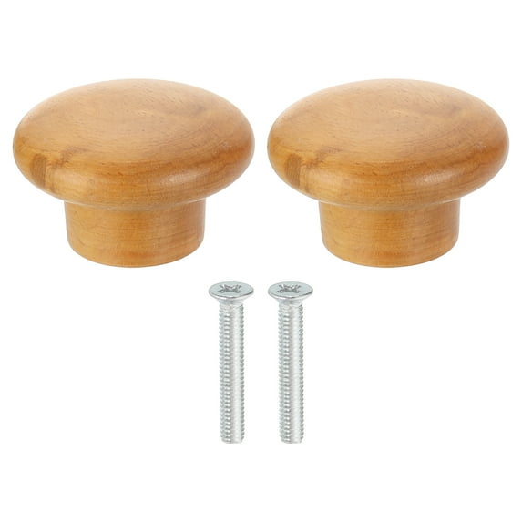 Uxcell 2 Pack Round Wood Drawer Knob, 1 5/8" Diameter Round Head Dresser Knobs Wooden Knobs with Screws for Furniture Drawer Dresser Wardrobe Cupboard, Beech