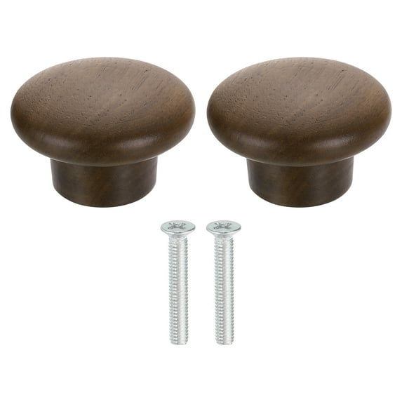 Uxcell 2 Pack Round Wood Drawer Knob, 1 5/8" Diameter Round Head Dresser Knobs Wooden Knobs with Screws for Furniture Drawer Dresser Wardrobe Cupboard, Walnut