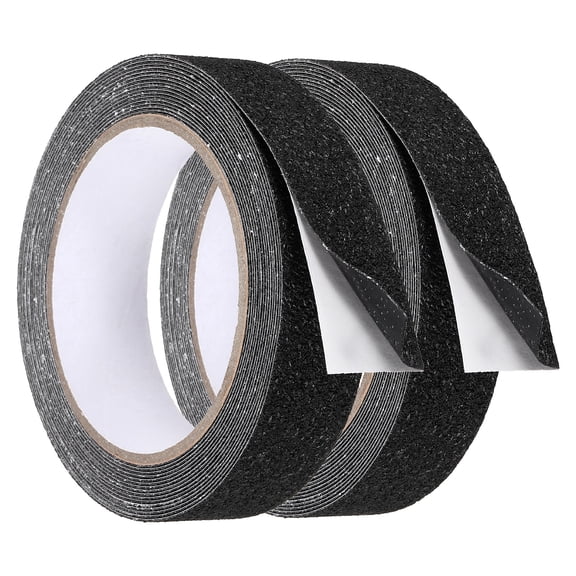Uxcell 2 Pack Rubber Grip Tape, 1 in x 16 ft Non-Slip Tape with Texture Waterproof Adhesive Non-Abrasive Grip Tapes for DIY Tools, Indoor & Outdoor Stair Steps, Ramp, Black