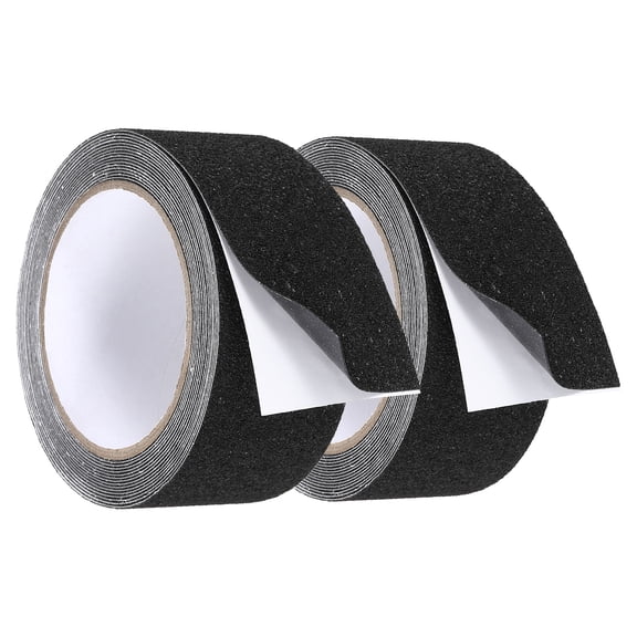 Uxcell 2 Pack Rubber Grip Tape, 2 in x 16 ft Non-Slip Tape with Texture Waterproof Adhesive Non-Abrasive Grip Tapes for DIY Tools, Indoor & Outdoor Stair Steps, Ramp, Black
