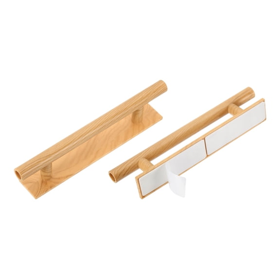 Uxcell 2 Pack Self-Stick Push Pull Helper, 6 Inch Plastic Adhesive Cabinet Handles Round Stick-on Handle for Kitchen Cabinet Window Sliding Closet Door Wardrobe(Light Wood Grain)