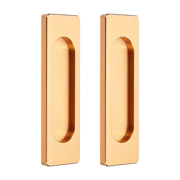 Uxcell 2 Pack Self-Stick Sliding Door Pulls, 4 Inch Aluminum Alloy Recessed Finger Flush Pulls Rectangle Sliding Door Handles, Matte Gold