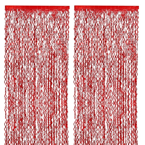 Uxcell 2-Pack Shiny Wave Tinsel Foil Fringe Curtain 3.3x6.6 ft Metallic Streamers Red for Wedding Birthday Party Christmas