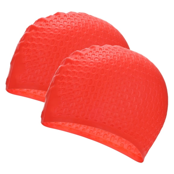 Uxcell 2-Pack Silicone Teardrop Swim Cap for Women & Men, Durable Unisex Non-Slip Waterproof Swimming Hat [Red]