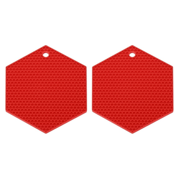 Uxcell 2 Pack Silicone Trivet Mats, Hexagon Silicone Pad Hot Pad Pan Protectors Table Protector Heat Resistant Mat for Countertop, Kitchen, Hot Dishes, Hot Pots and Pans, Red